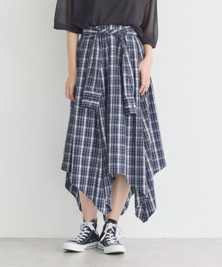 earth music&ecology イレヘムチェックシャツスカート Navy