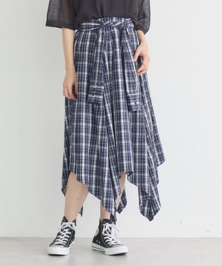 earth music&ecology イレヘムチェックシャツスカート Navy