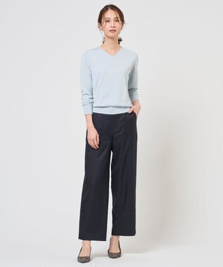 J.PRESS LADIES L HIGH GAUGE BASIC Vネック ニット アクア系