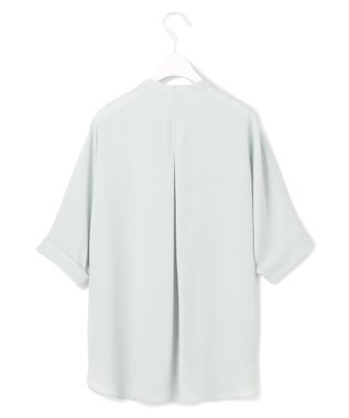 ICB L 【人気のため新色追加・接触冷感・UVケア・速乾・洗える】BackSatinAmunzen 5分袖バンドカラーブラウス アッシュブルー系