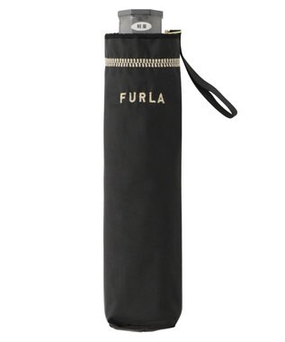 MOONBAT FURLA 晴雨兼用日傘 折りたたみ傘 ジッパー刺繍 ／遮光 遮熱 UV ブラック