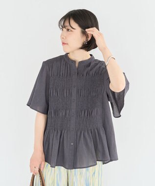 Green Parks ＳＥＴ２点マジョリカシャーリングブラウス＋タンク Charcoal Gray