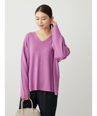 Green Parks 洗える　ミラノリブ編みニットプルオーバー Purple