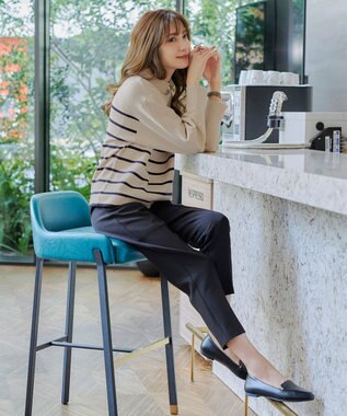 Tiaclasse 【洗える】モックネックジャガードニットプルオーバー ボーダー