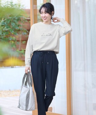 ANY 【UVケア】アソートロゴプリント ロングスリーブTシャツ TOPグレー×筆記体ロゴ