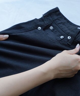 woadblue ＜坪田あさみさんコラボ/ストレッチ＞ブーティフレアデニムパンツ ブラック BLACK