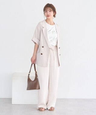 earth music&ecology 【セットアップ対応】リネンライクダブルジャケット Stripe Ivory