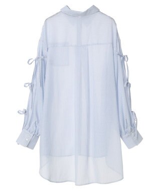 earth music&ecology 袖スリットリボンロングシャツ Sax