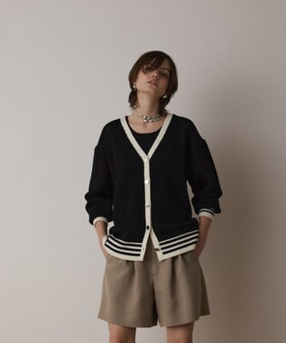 GRACE CONTINENTAL メッシュラインニットカーディガン ブラック