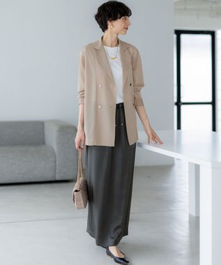 23区 L 【洗える】シアー ダブルブレスト ニット ジャケット ベージュ系