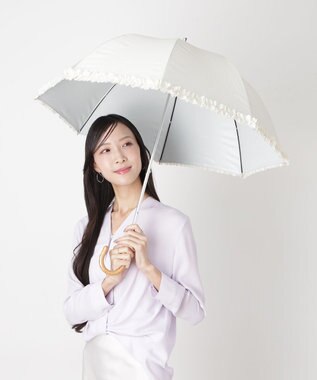 MOONBAT 【遮光/晴雨兼用日傘】LANVIN en Bleu (ランバン オン ブルー)ドビーフリル ハート 遮熱 UV 長傘 オフホワイト