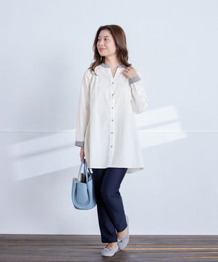 Tiaclasse L 【シーズンレス・日本製・洗える】ローズファイン・スリムストレートパンツ ネイビー