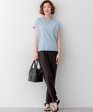 23区 L 【先行予約】レーヨンポリエステルストレッチ フレンチスリーブ ニット スカイブルー系