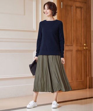 自由区 【洗える】ピュアカシミヤミルド ボートネック プルオーバー ネイビー系