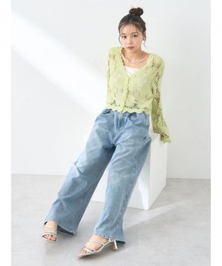 earth music&ecology クロシェ風カーディガン Lime Green