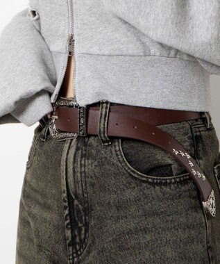 WEGO Lスタースタッズ付ウエスタンベルト ブラウン