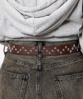 WEGO Lスタースタッズ付ウエスタンベルト ブラウン