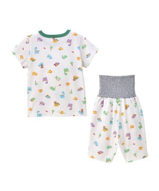 MIKI HOUSE HOT BISCUITS 【80-120cm】 恐竜柄 腹巻き付き 天竺素材 半袖パジャマ マルチカラー