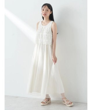 earth music&ecology レースチュールプリーツワンピース Off White
