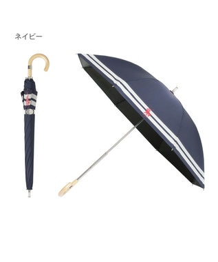 MOONBAT POLO RALPH LAUREN（ポロ ラルフローレン）晴雨兼用日傘 ボーダー ポロポニー 長傘 遮光率100％ 遮熱 UV ネイビー