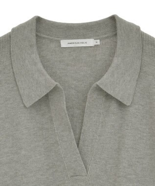 AMERICAN HOLIC バイパチ片畦衿付きニットプルオーバー Gray Mixture