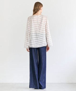 BEIGE， HAUYNITE / ボーダーシアー ボートネックブラウス Ecru