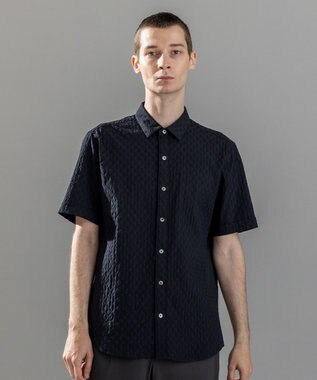 JOSEPH HOMME 新柄【ストレッチ】ハムサジャガードストレッチ　レギュラーカラー半袖シャツ ブラック系