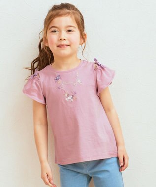 ANY KIDS 刺繍 オン・オフショルダー Tシャツ