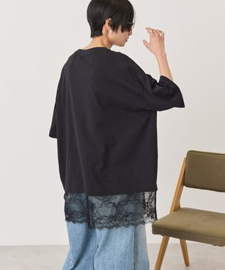 AMERICAN HOLIC カレッジロゴレースドッキングＴシャツ Black