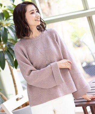 Tiaclasse L 【洗える】リラックス感のあるラグランスリーブニット モーヴピンク