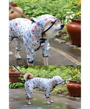 PET PARADISE スヌーピー 足付き透明フード付き レインコート《アメリカンビンテージ柄》中型犬 大型犬 ホワイト