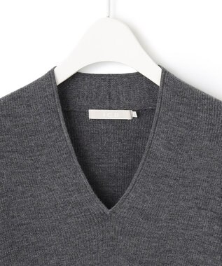 ICB 【洗える】エクストラファインメリノリブ Vネックニット ミディアムグレー系