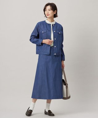 J.PRESS LADIES 【洗える】セルロースシャンブレー フレアー スカート ブルー系