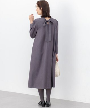 組曲 S 【前後着用可】ラメストライプボウタイ ワンピース グレー系1