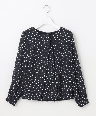 自由区 【XSサイズ～/洗える】ロイヤルシフォン スクエア柄 デザインブラウス ネイビー系5