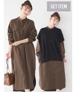 AMERICAN HOLIC ＳＥＴ　シャツワンピース＋ニットベスト Black