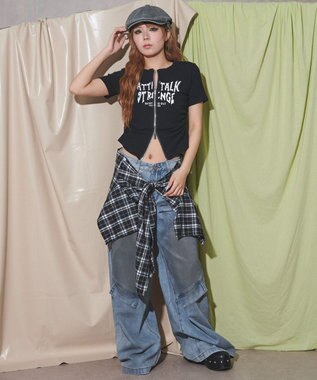 WEGO グラフィックロゴWジップSSトップス ブラック