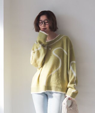 WEGO 【25年秋冬新作】ニュアンスライン配色プルオーバー グリーンその他