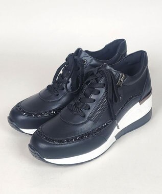 Dominic3 ヒールアップ グリッタートリム サイドジップスニーカー