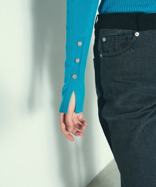 GRACE CONTINENTAL ビジューリブニットトップ ブルー