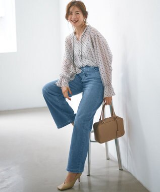 23区 【洗える】クレープドットフロッキー ブラウス ベージュ系