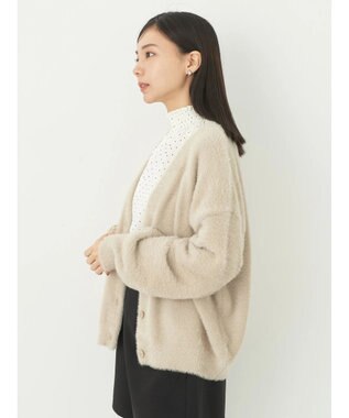 earth music&ecology ミニシャギーＶネックカーディガン Beige
