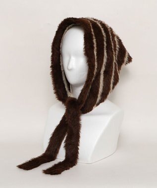 WEGO ボーダーニットバブーシュカ ブラウン