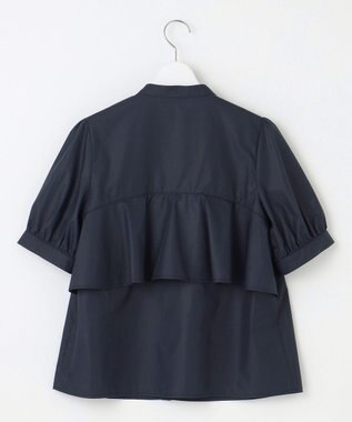 Feroux 【洗える】バンドカラーパールボタン ブラウス ネイビー系