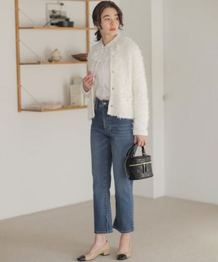 組曲 チュールヤーンファンシーニット ジャケット ホワイト系