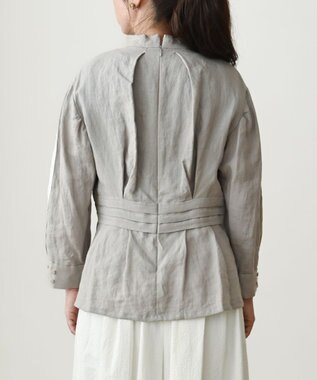 muuc 〈高品質ベルギーリネン100%〉〈通年着られる〉カットジャカード生地デザイン袖 クラシカルシルエットのブラウス ベージュグレー