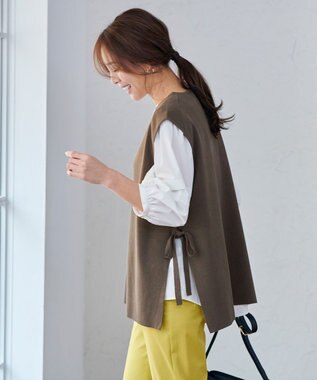 ANY L 【洗濯機可】サイドリボン ニットベスト チャコール