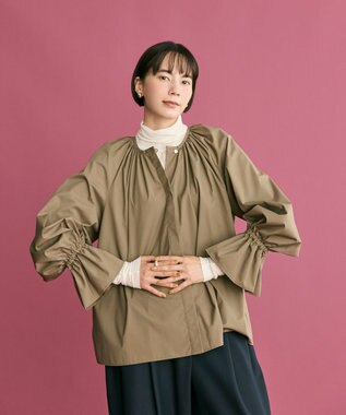 #Newans 【洗濯機可】フルギャザーブラウス カーキ