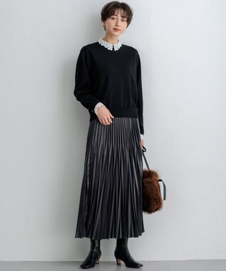 23区 【洗える】レザーライクプリーツ スカート グレー系