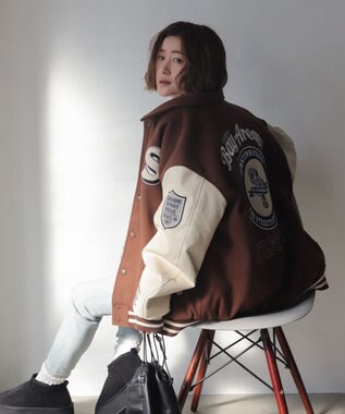 WEGO 【25年秋冬新作/ユニセックス着用ITEM/SMLサイズ展開】メルトンワッペンスタジャン ブラウン